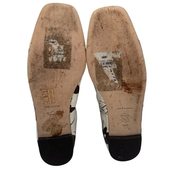 TORY‎ BURCH Women's Cream/Brown Leather Elastic Britten Ballet Flats Size 7.5